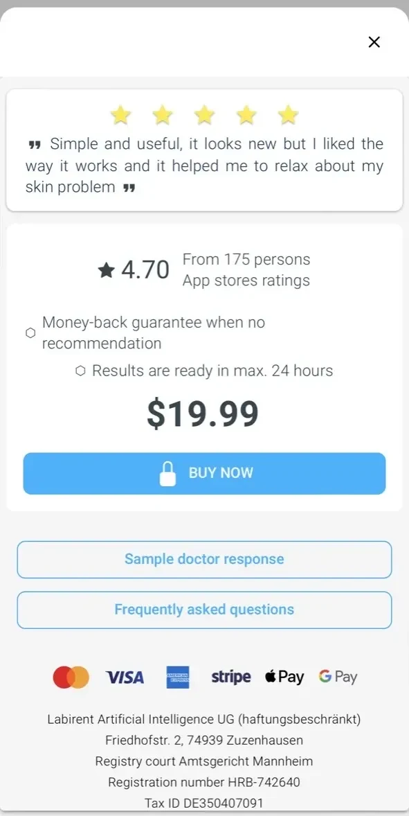 Skin Check paywall screen
