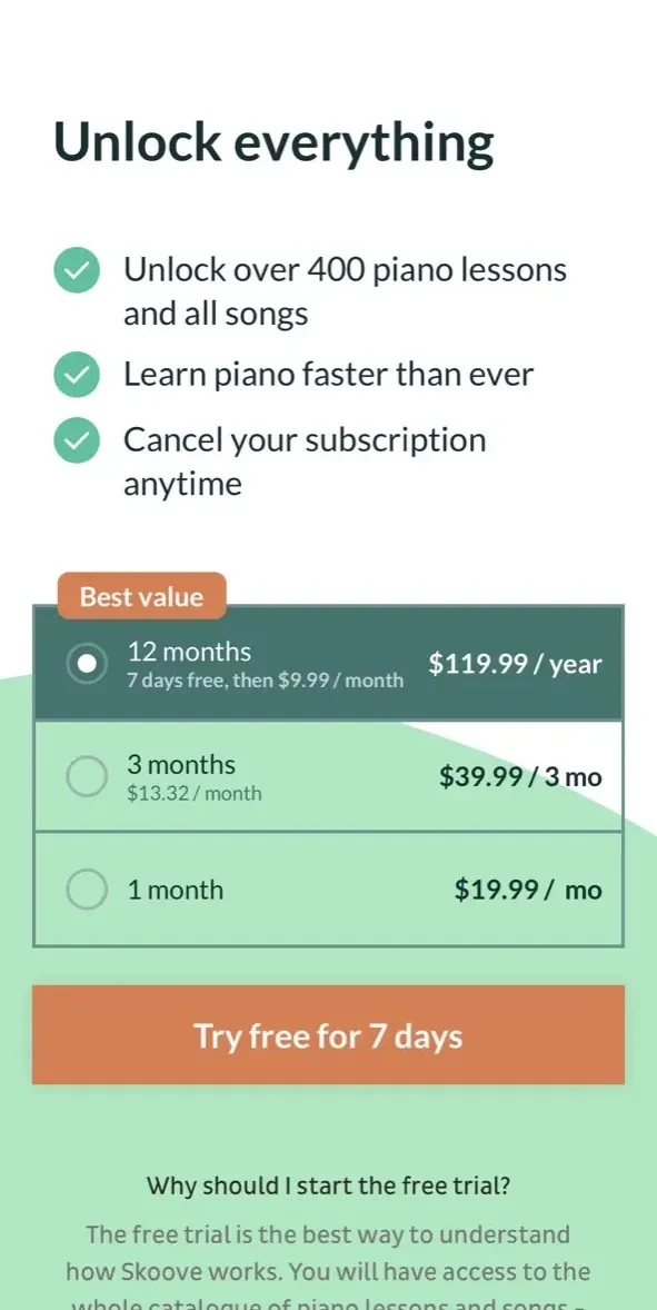Skoove paywall screen