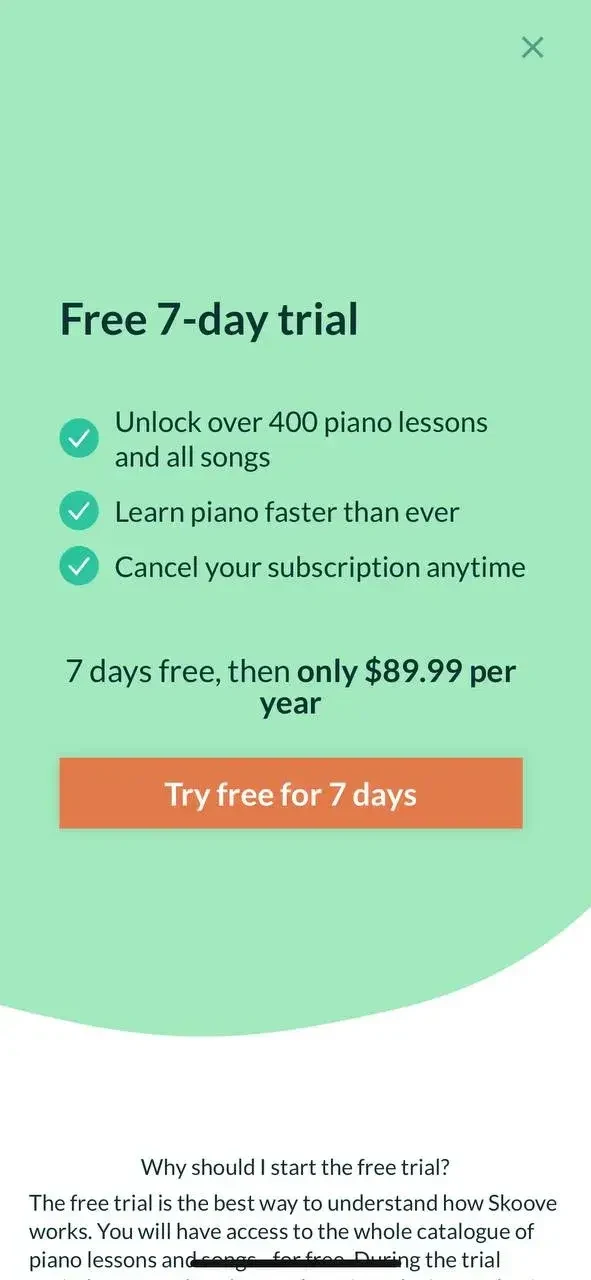 Skoove paywall screen