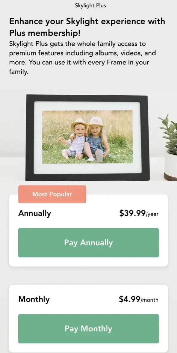 Skylight App paywall screen