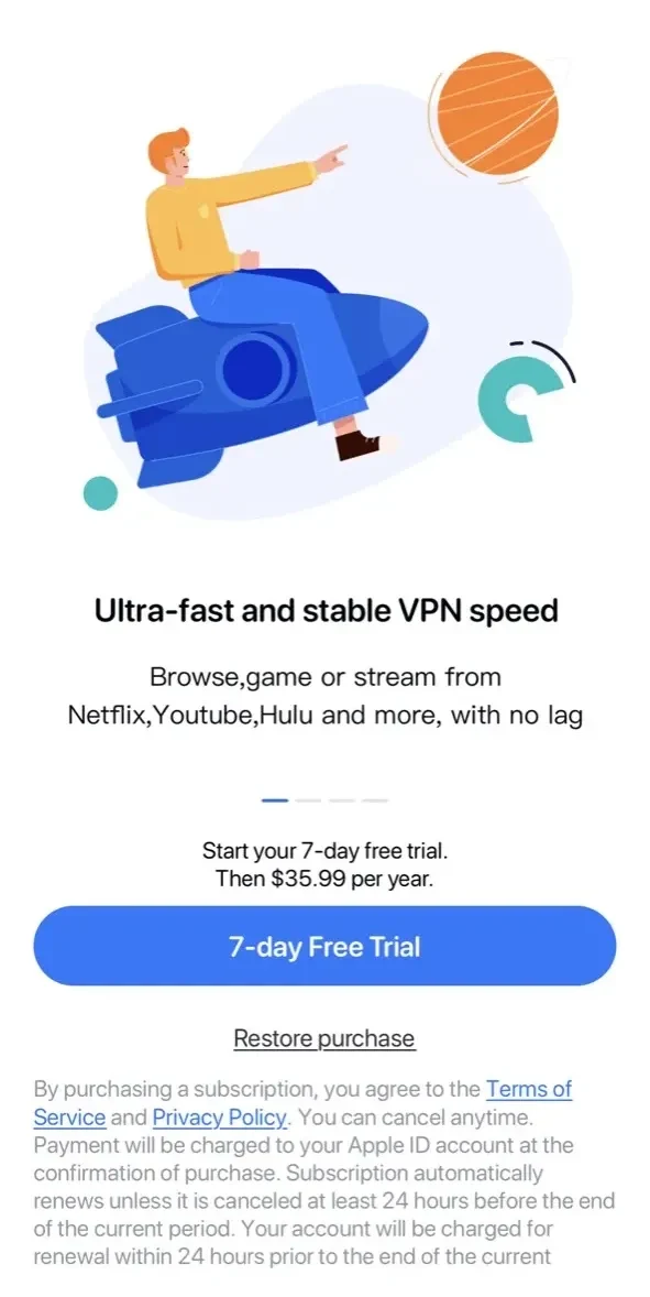 SkyVPN paywall screen