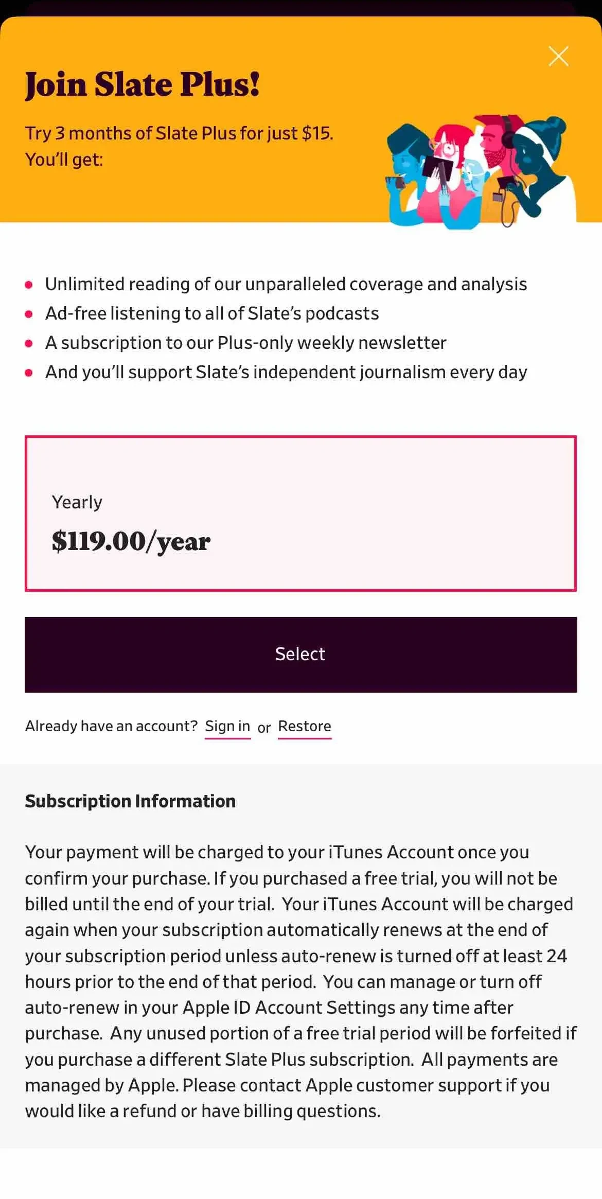 Slate paywall screen