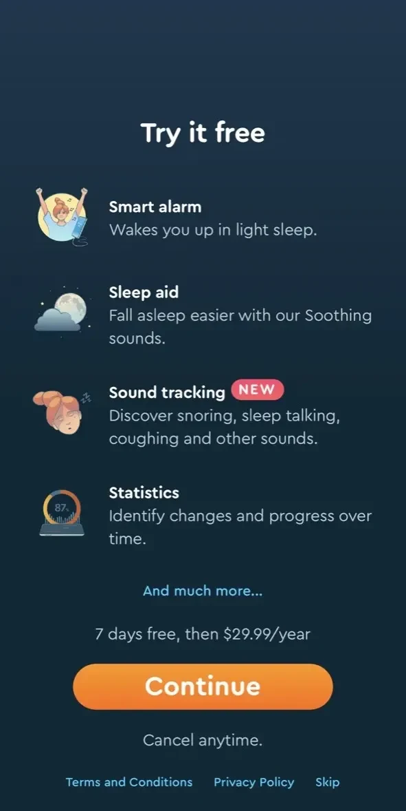 Sleep Cycle paywall screen