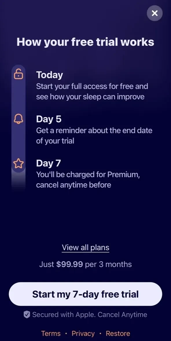 Sleep Journey paywall screen