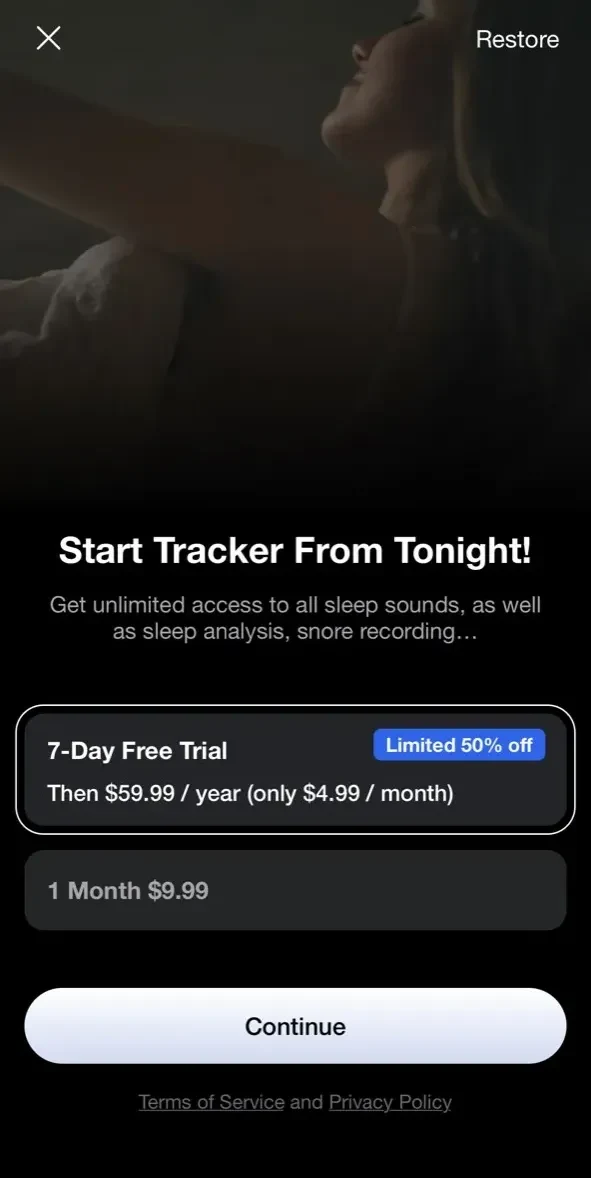 Sleep Tracker paywall screen