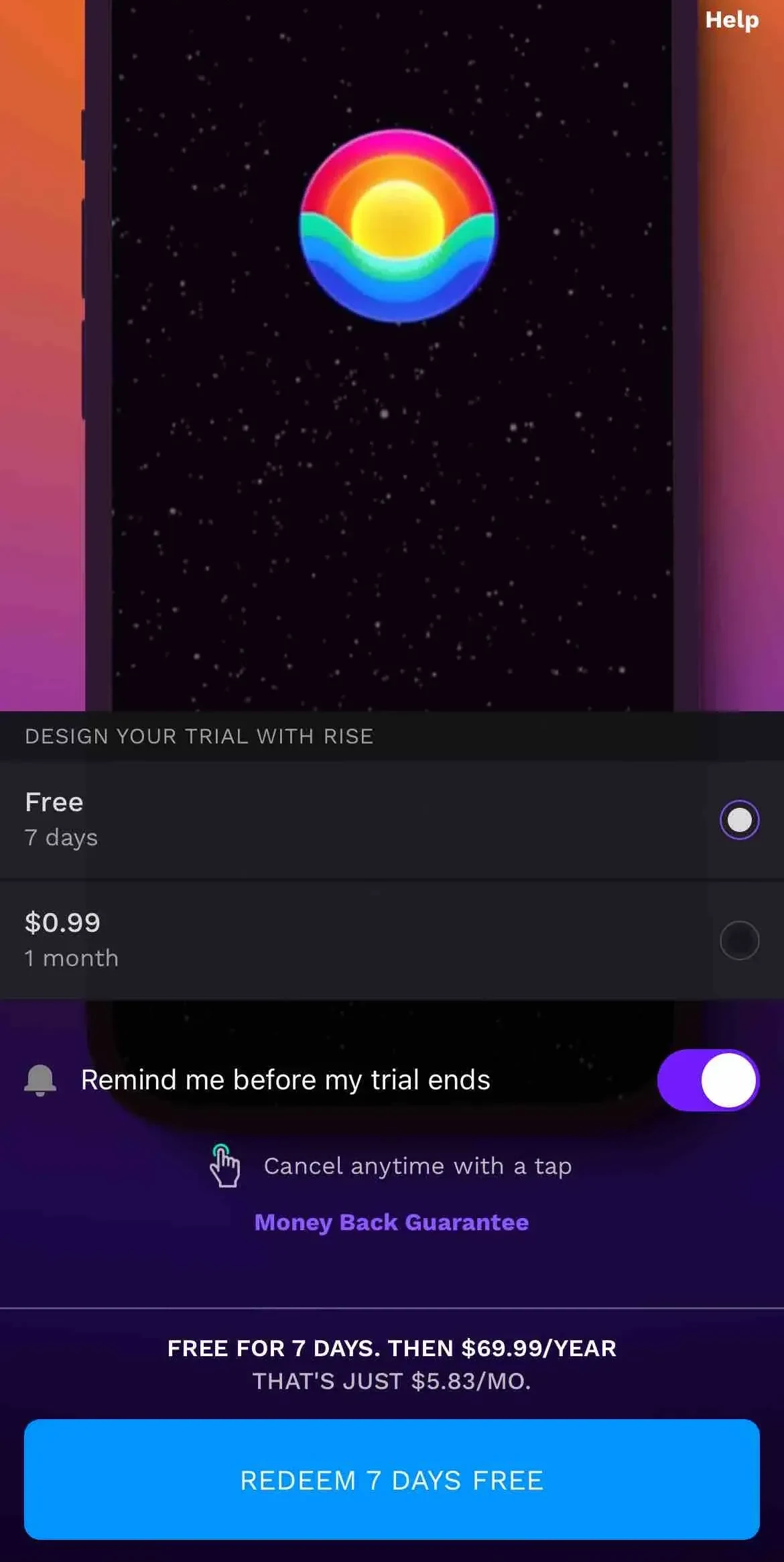 Rise paywall screen