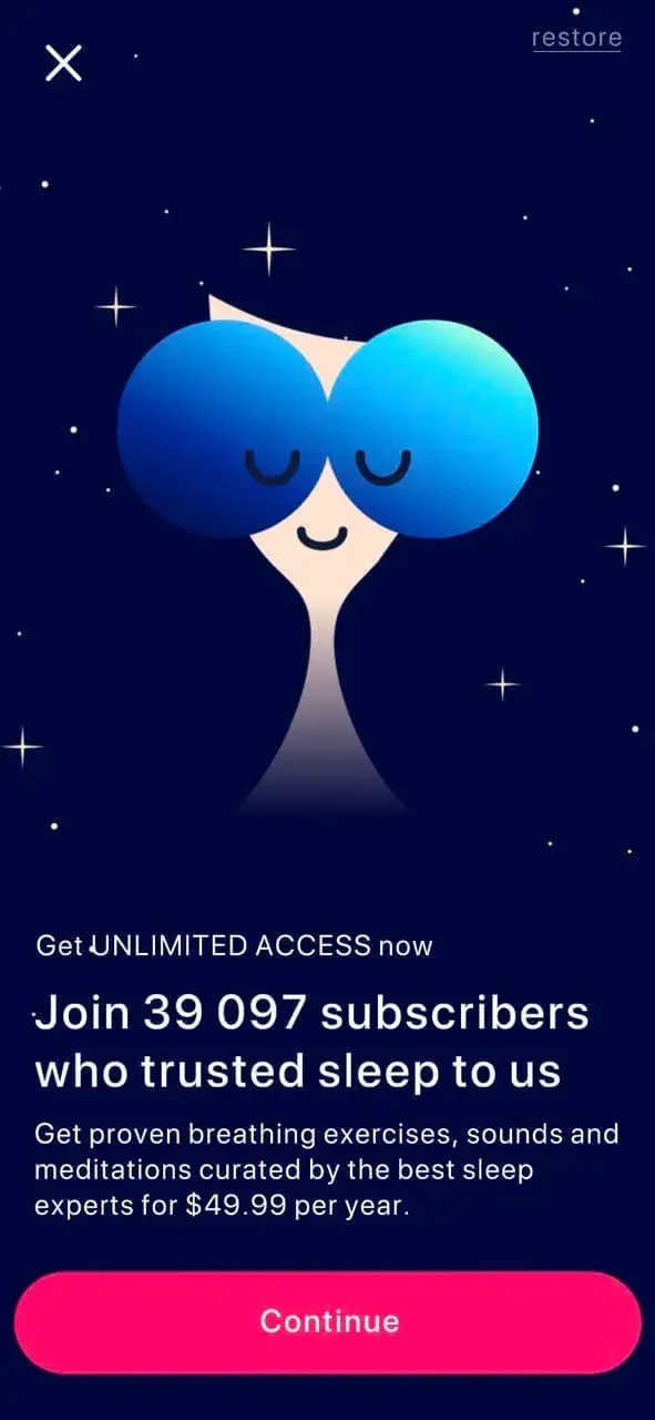 Sleep With Me paywall screen