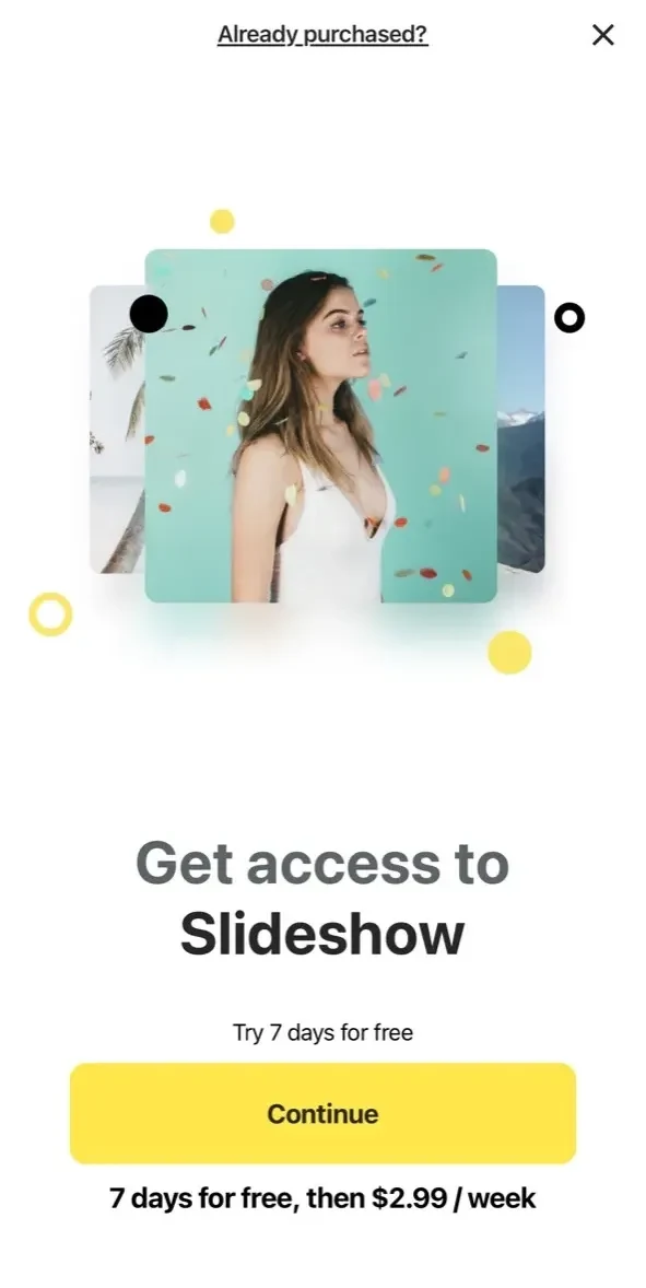 Slideshow Add Music to Photos paywall screen