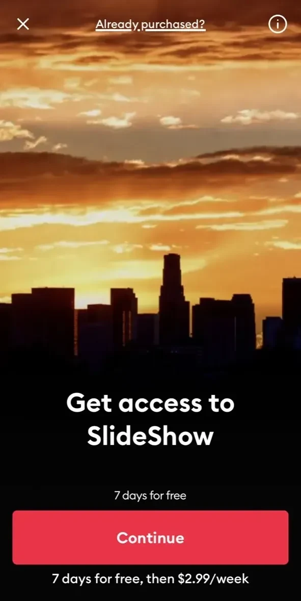 SlideShow Maker Photo to Video paywall screen