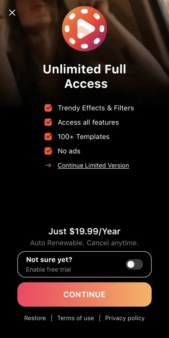 Slideshow Maker paywall screen