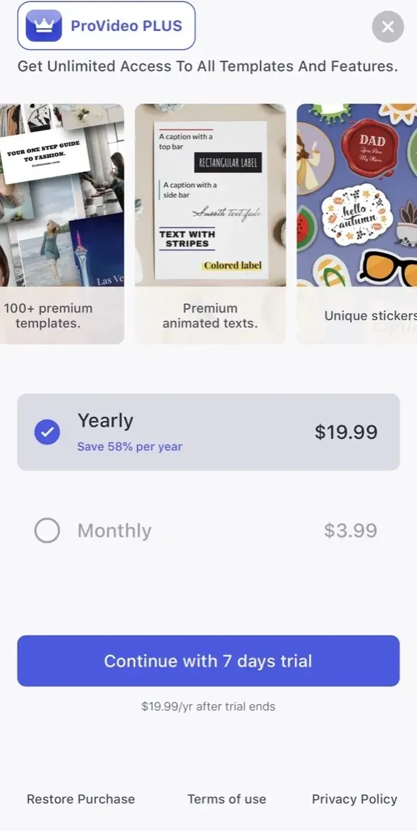 Slideshow maker paywall screen