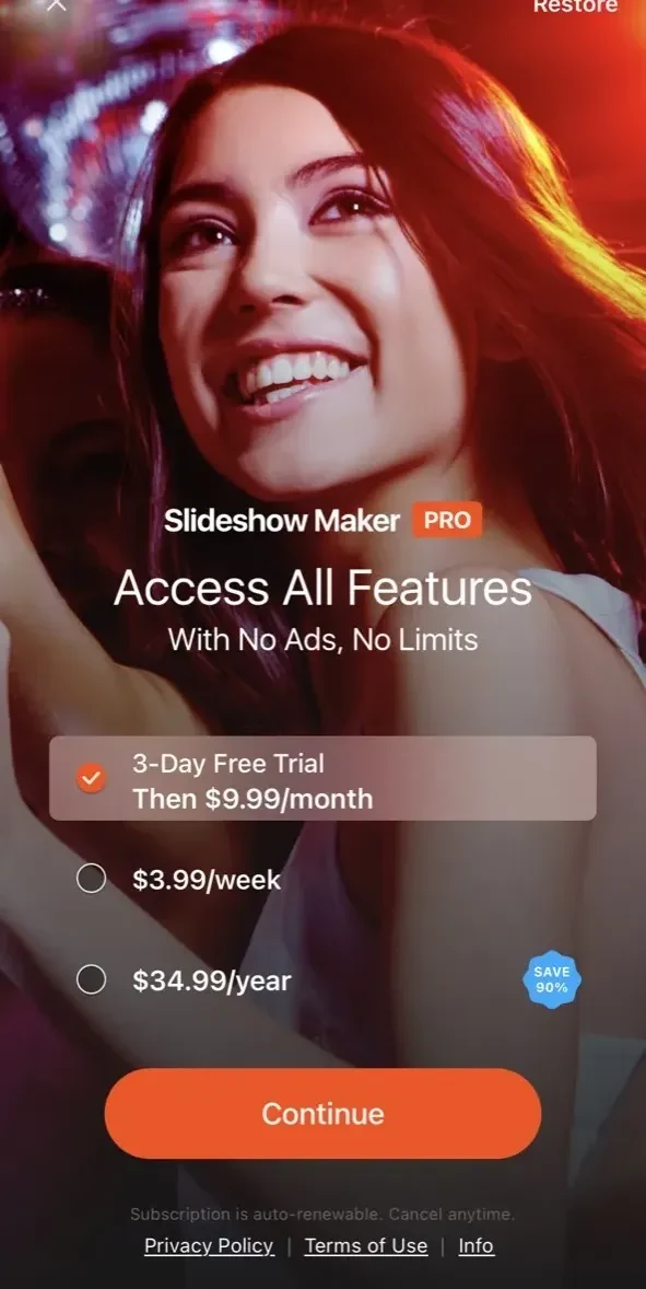 SlideShow Maker with Music Fx paywall screen