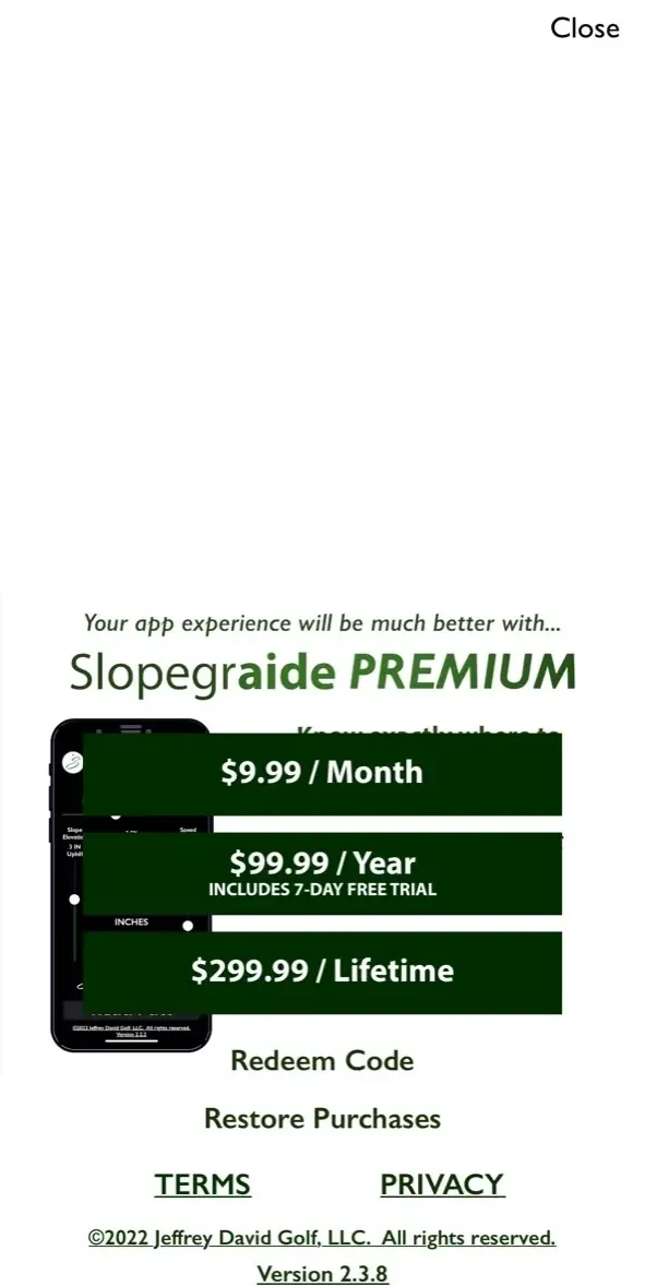 Slopegraide paywall screen