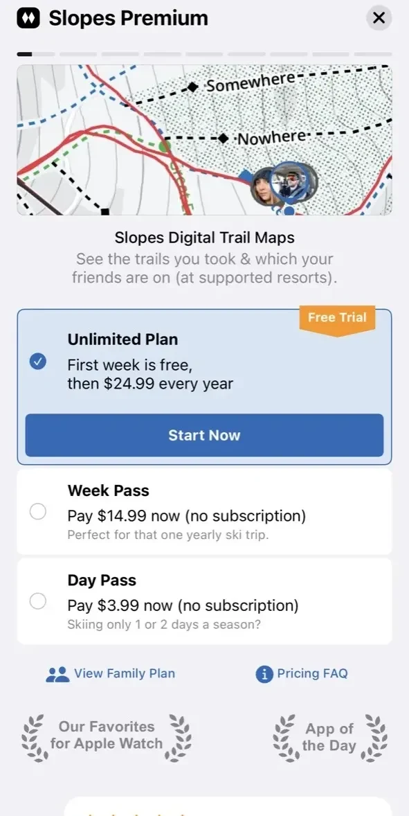 Slopes paywall screen