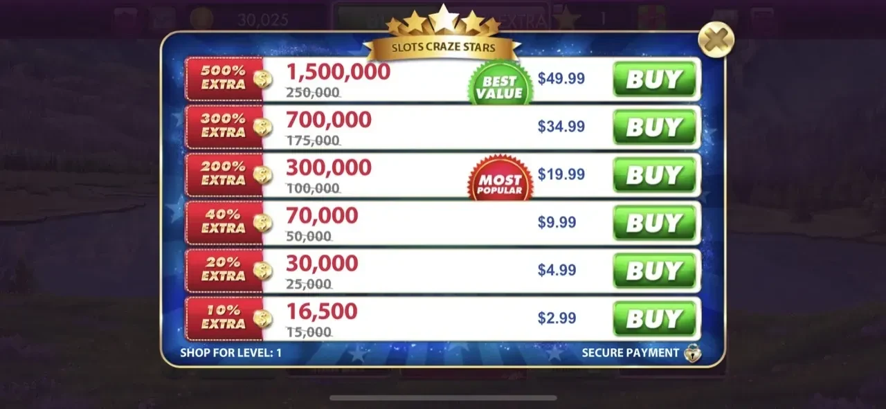 Slots Craze paywall screen