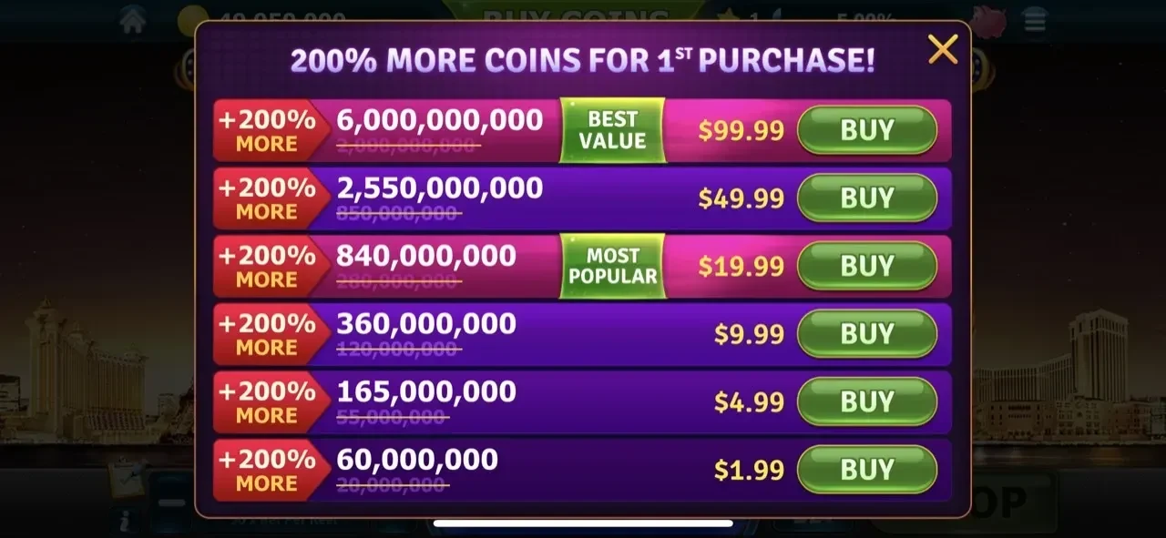 Slots of Vegas paywall screen