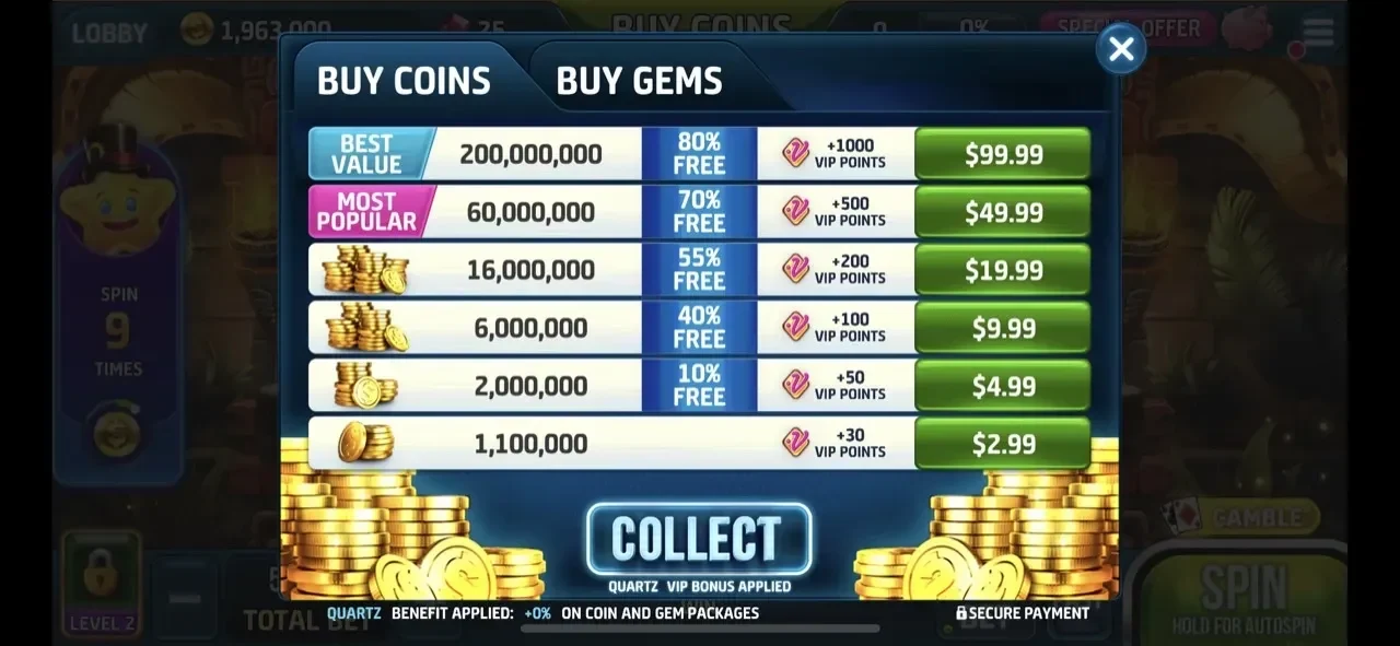 Slots WOW Fun Slot Machines paywall screen