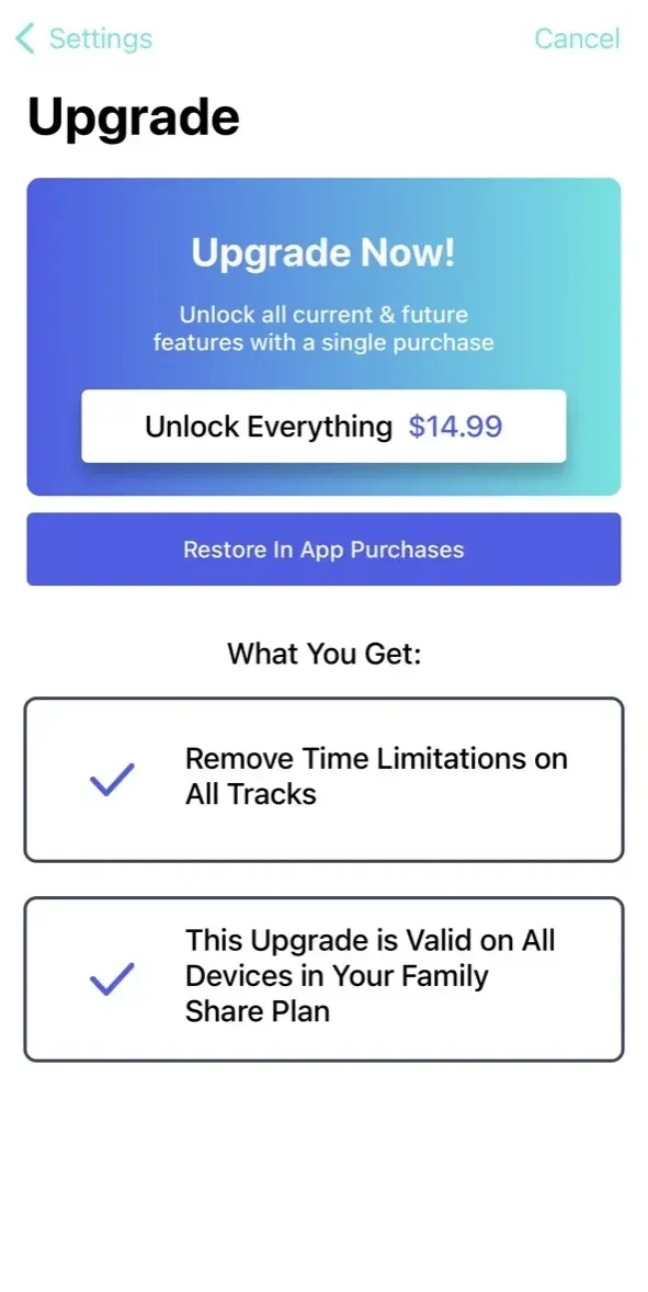 Slow Down Music paywall screen
