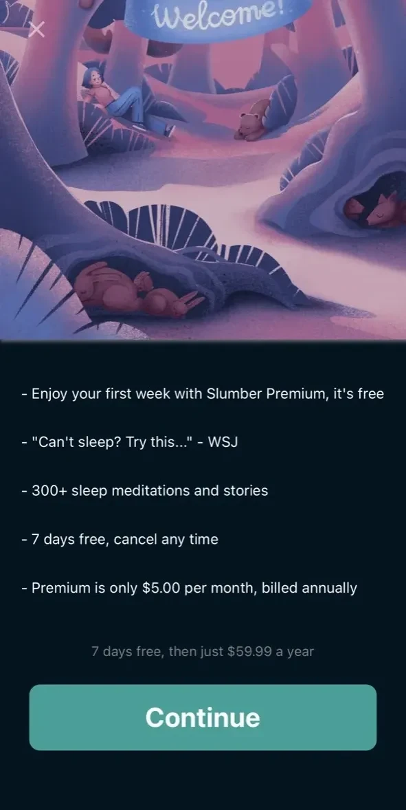 Slumber paywall screen