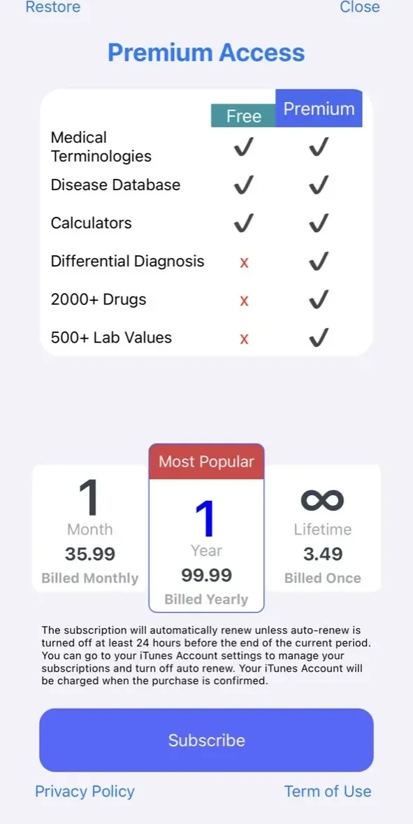 Smart Medical Reference paywall screen