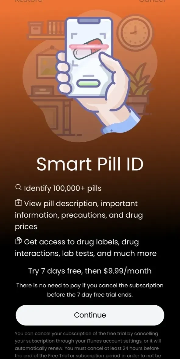 Smart Pill ID paywall screen