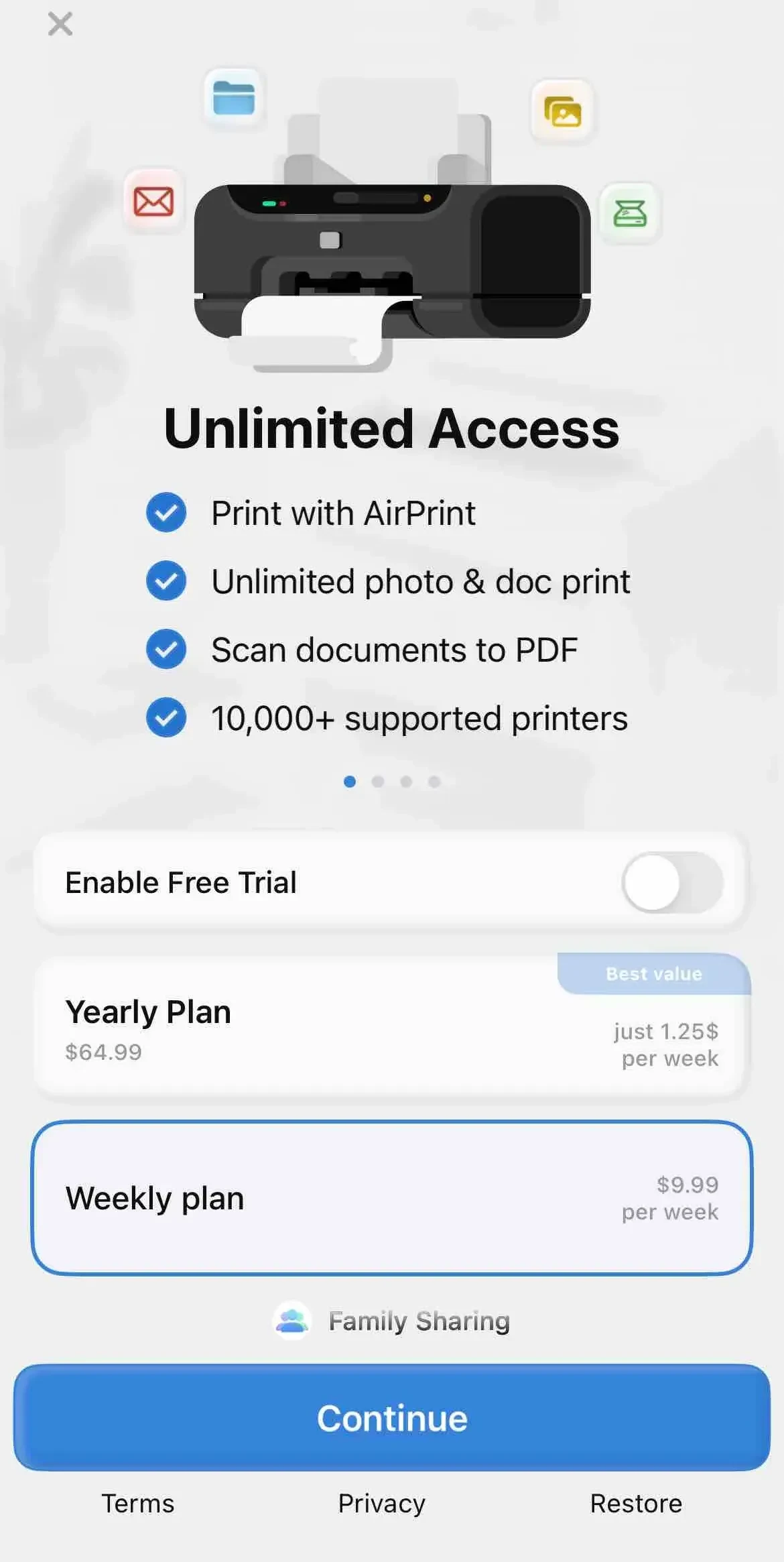 Smart Printer App paywall screen