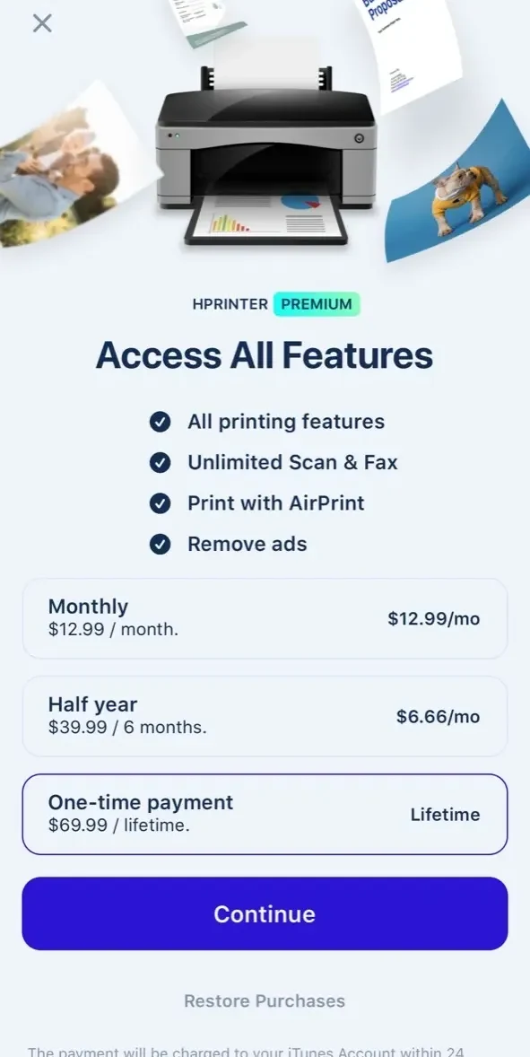 Smart Printer App paywall screen