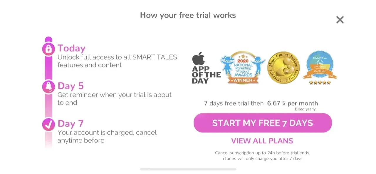 Smart Tales paywall screen