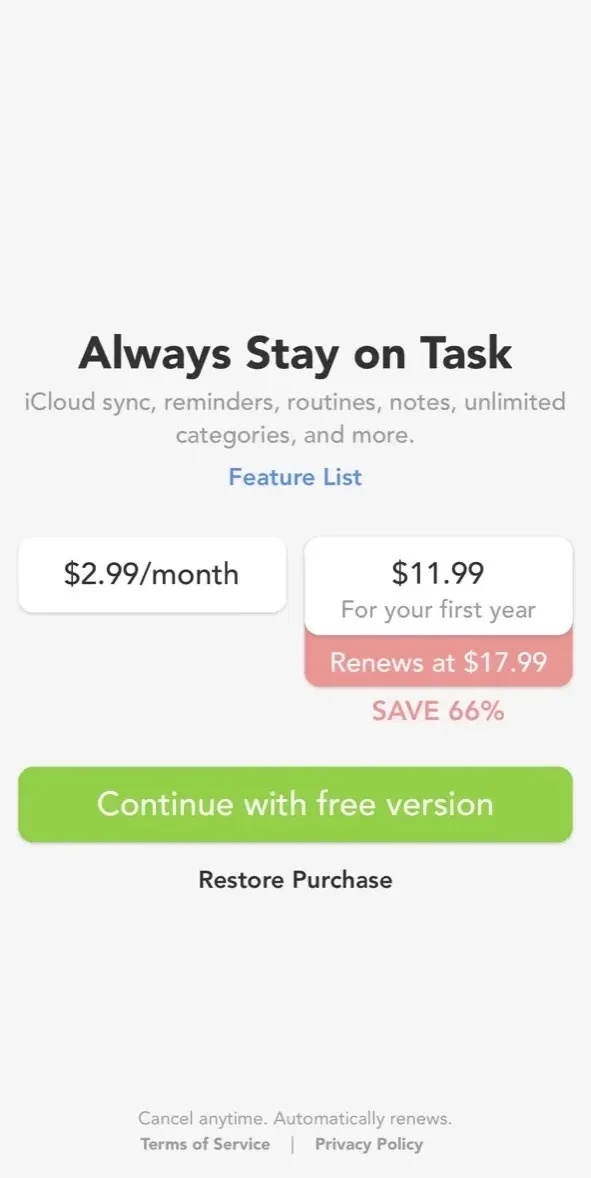 Smart Tasks paywall screen