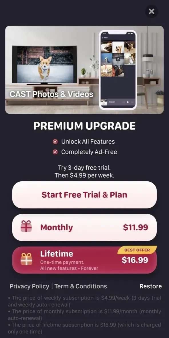 Smart TV Remote paywall screen