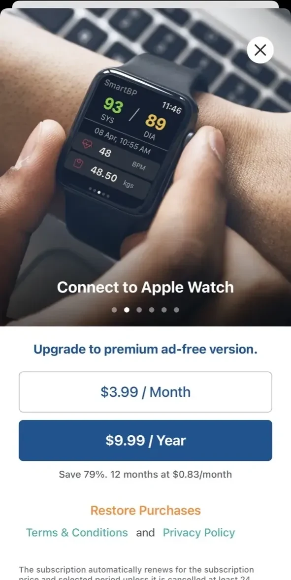 Blood Pressure App SmartBP paywall screen