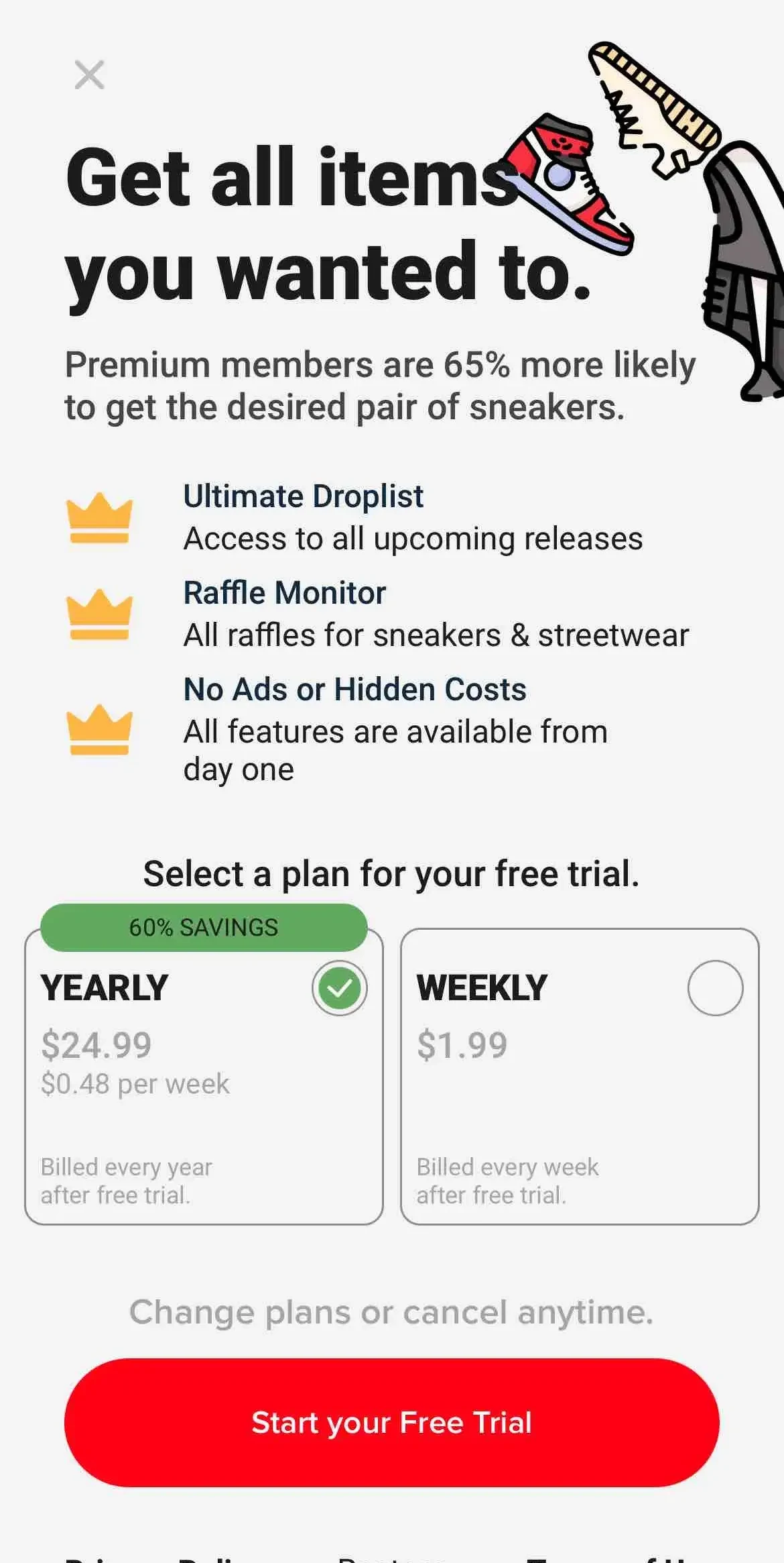Sneakers Drops paywall screen