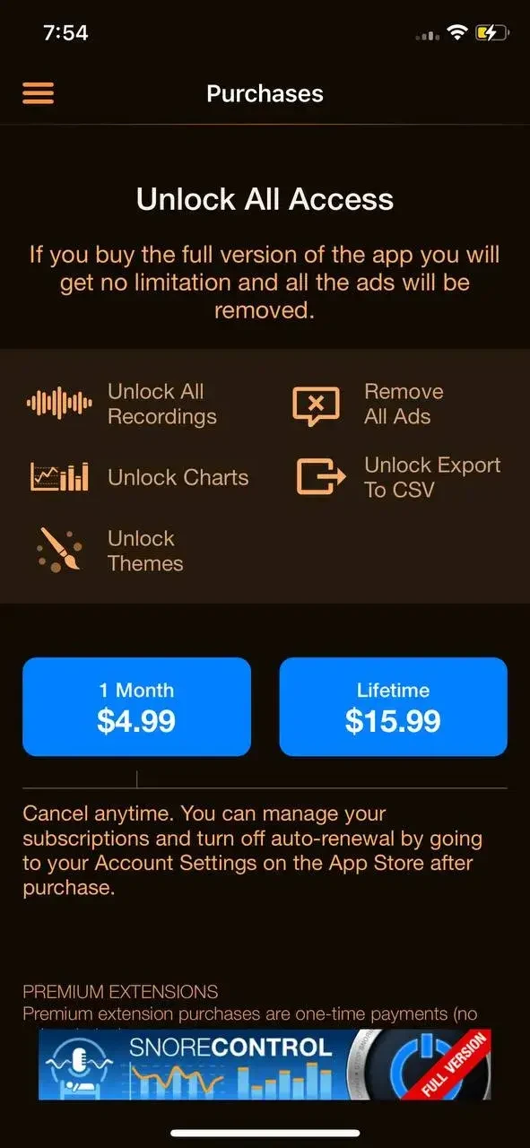 Snore Control paywall screen