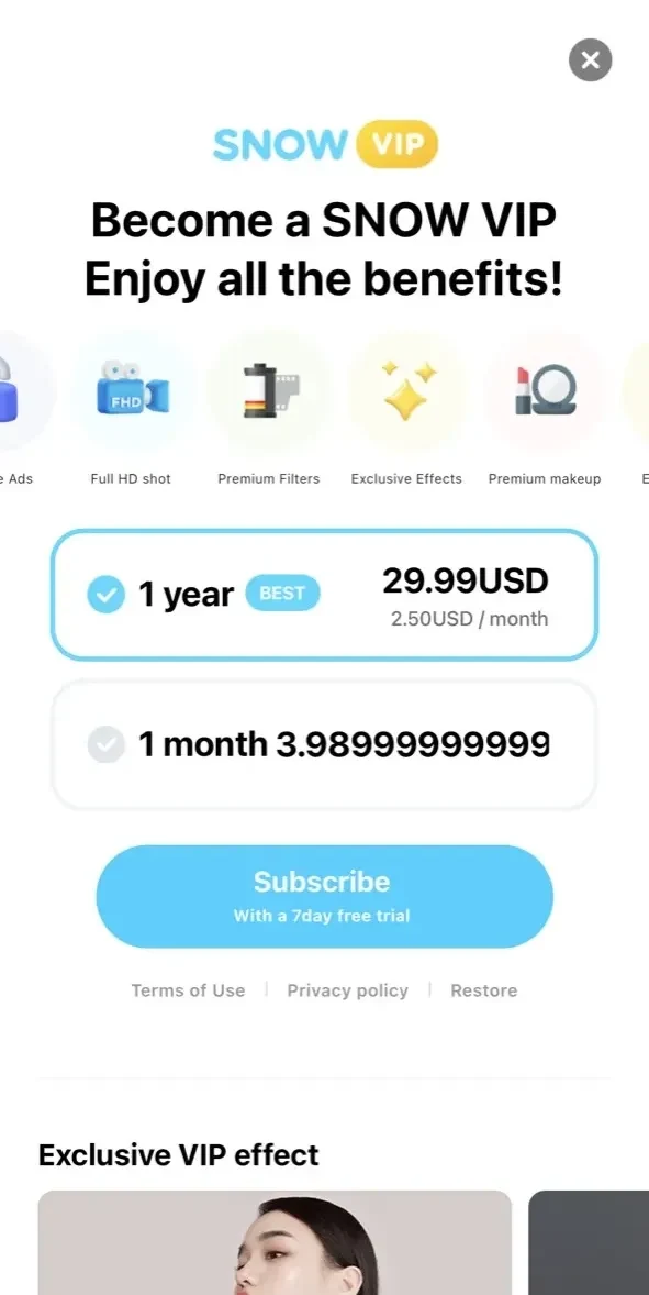Snow paywall screen
