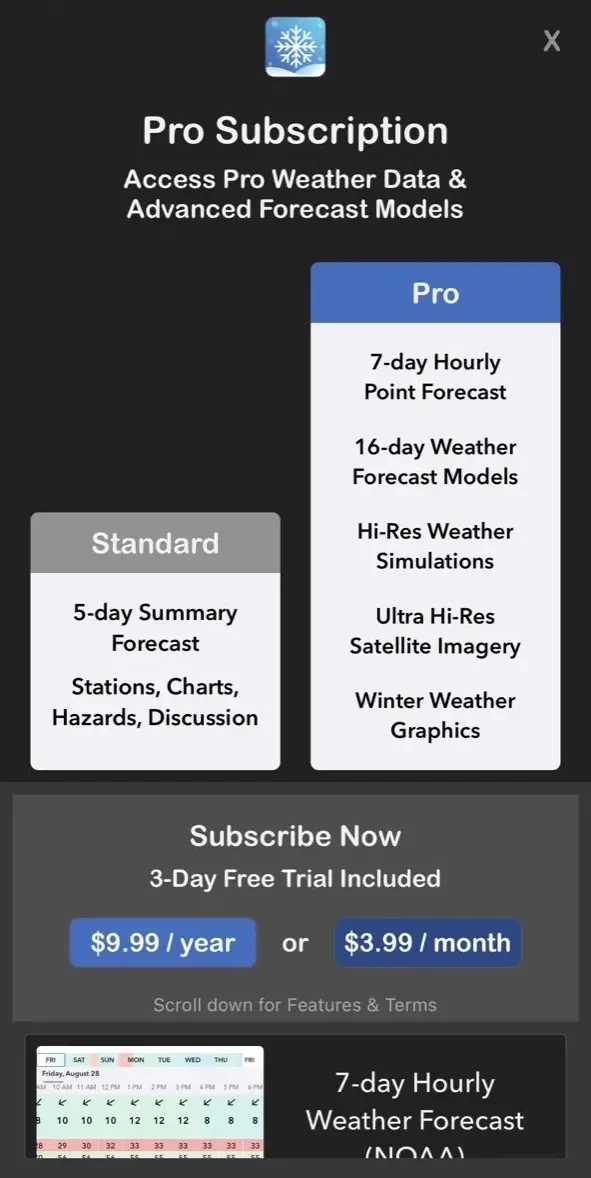 Snow Report paywall screen