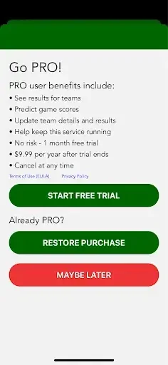 Soccer Rankings paywall screen