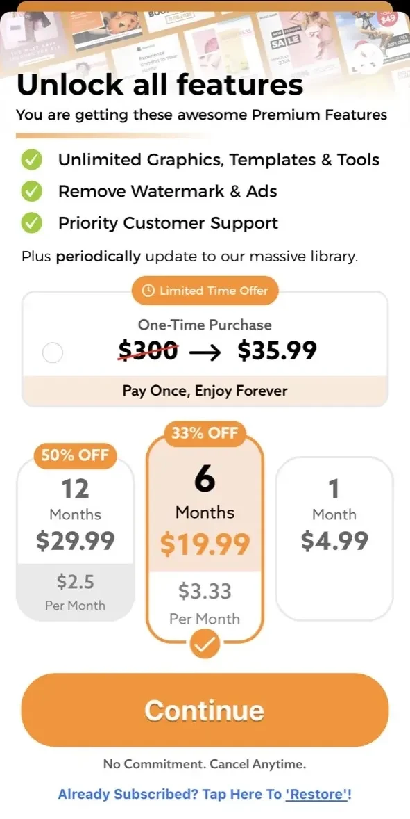 Social Media Post Maker paywall screen
