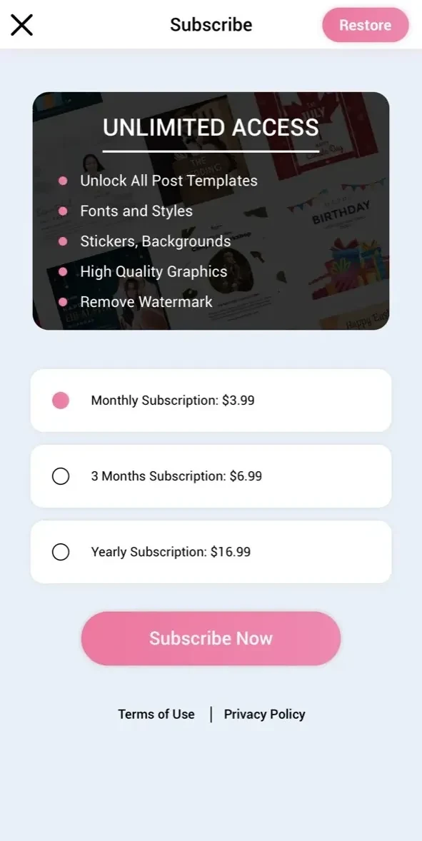 Social Media Posts Maker paywall screen