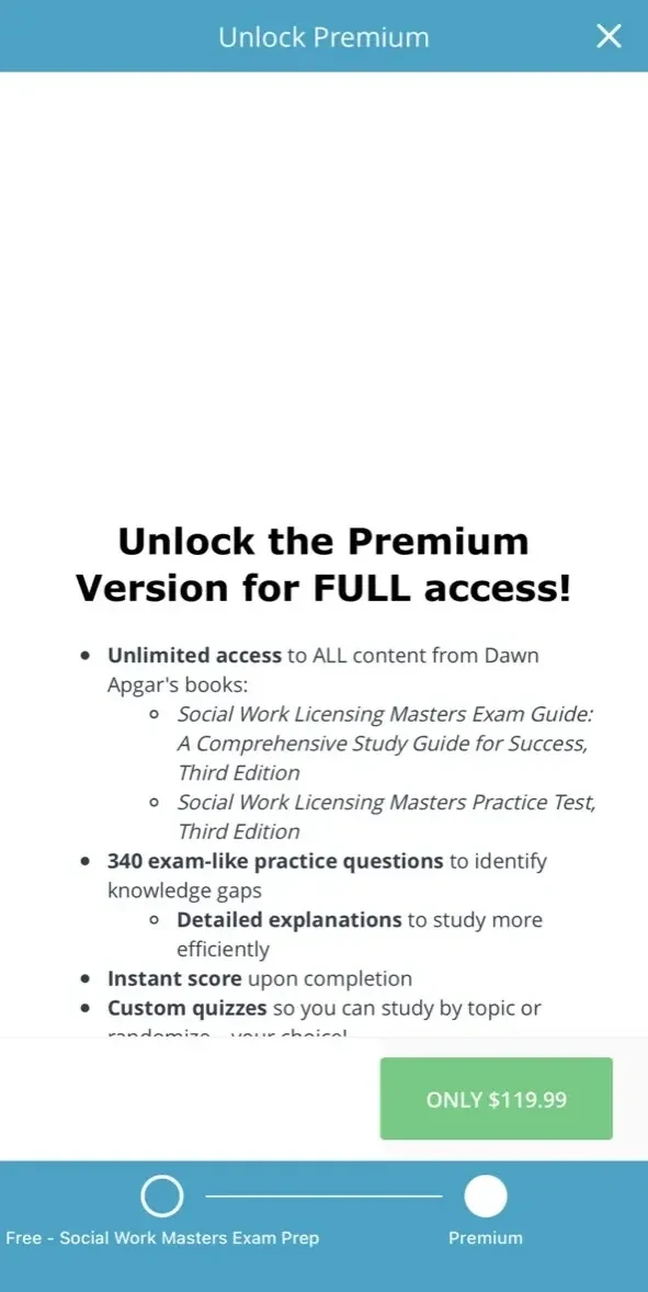 Social Work License Exam Prep paywall screen