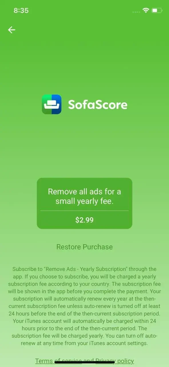 Sofascore paywall screen