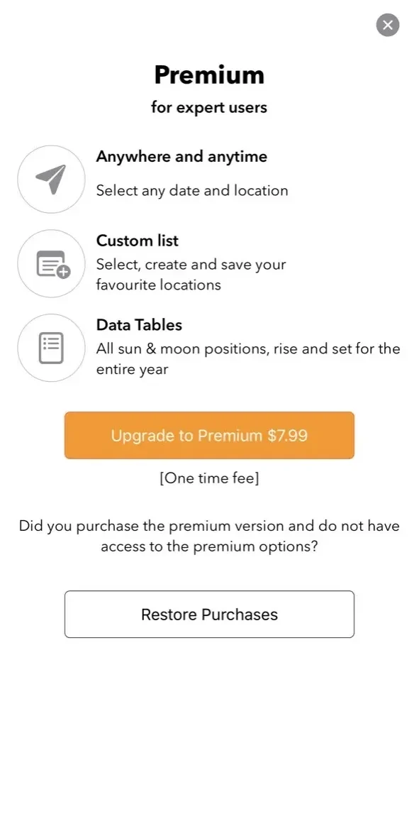 Solar Watch paywall screen