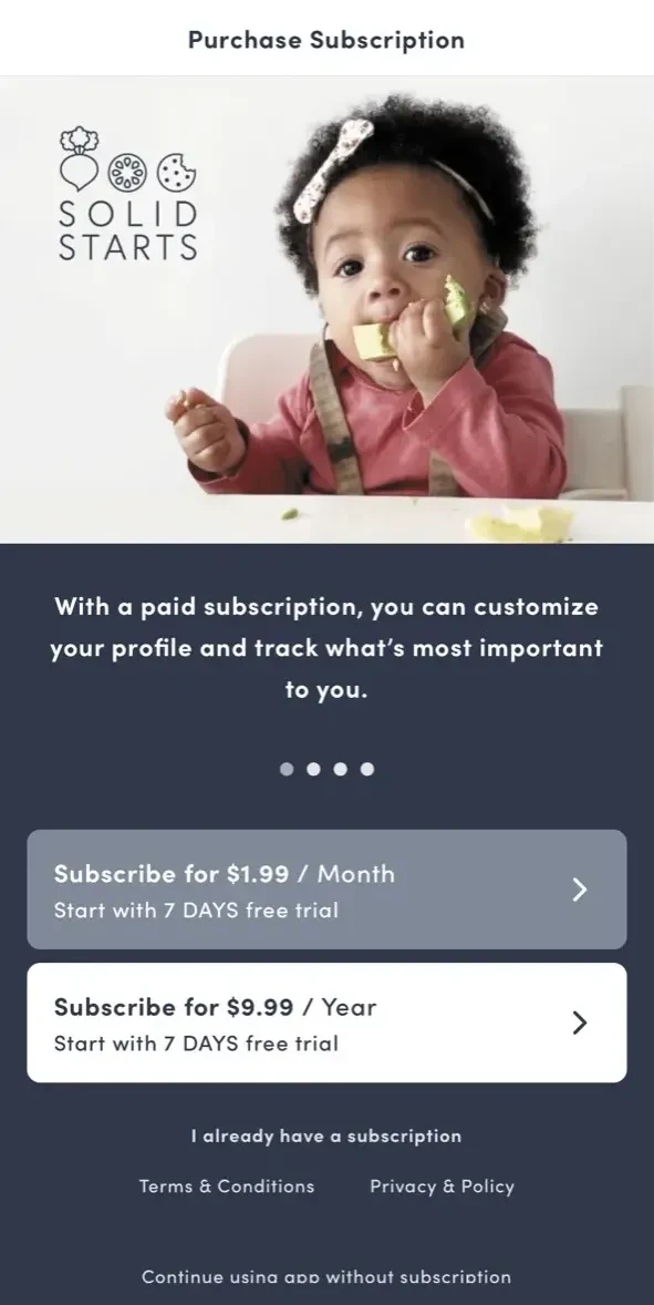 Solid Starts paywall screen