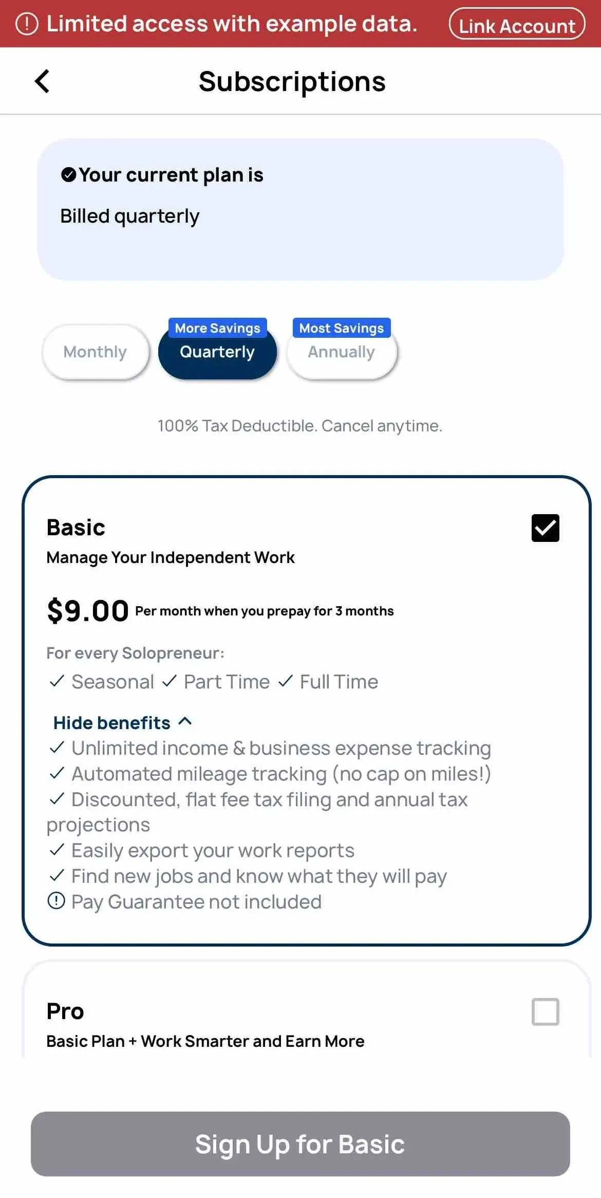 Solo paywall screen