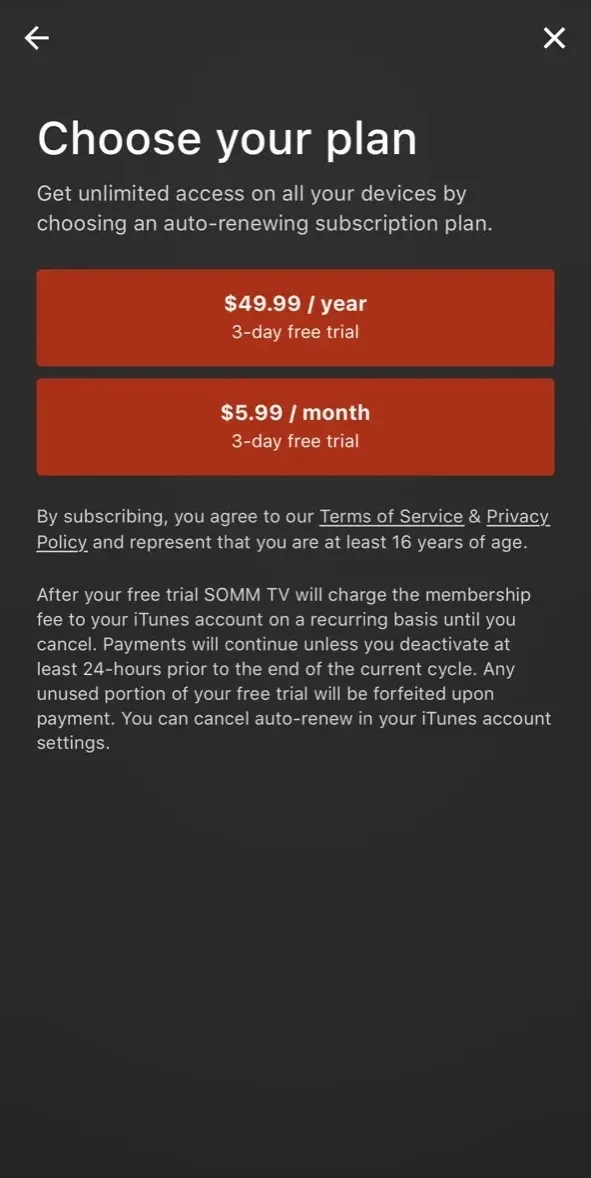 SOMM TV paywall screen