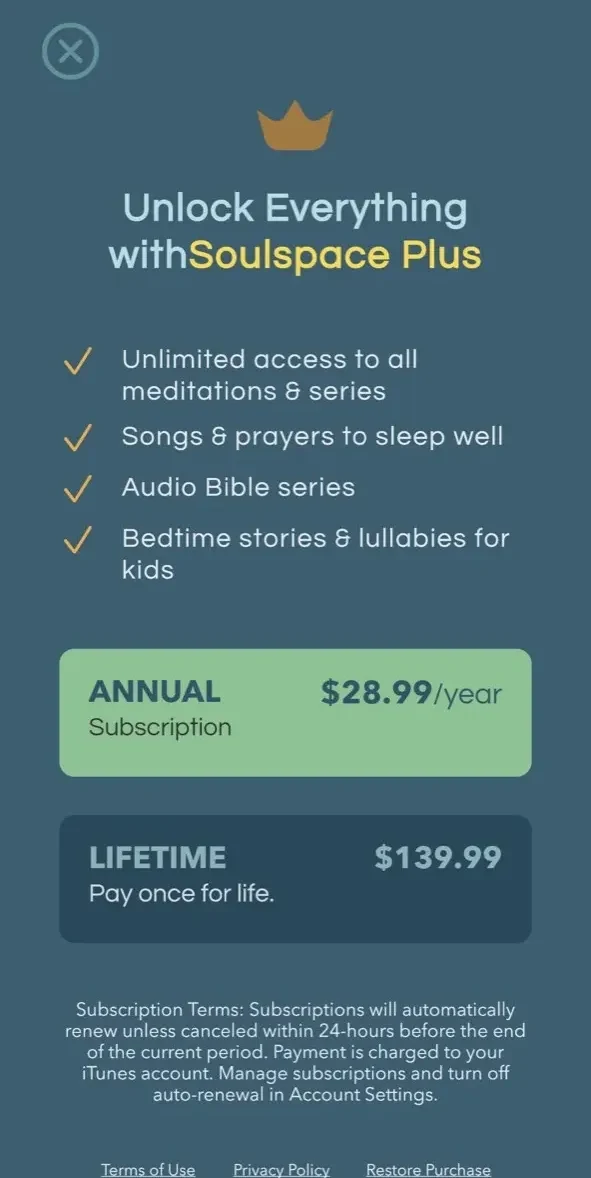 Soulspace Prayer paywall screen