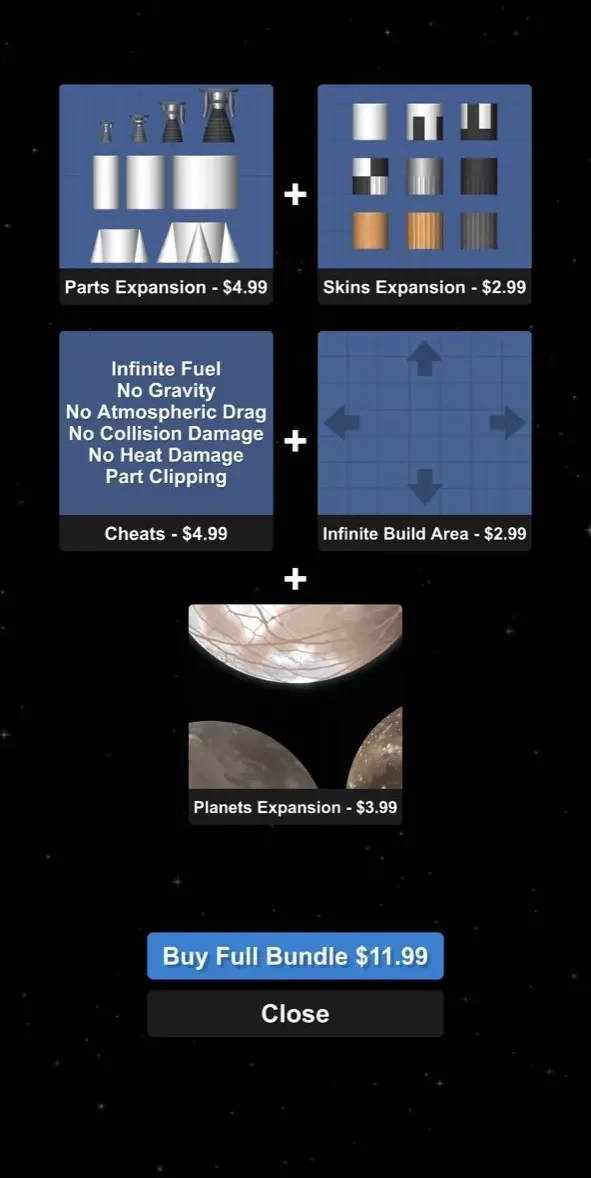 Spaceflight Simulator paywall screen