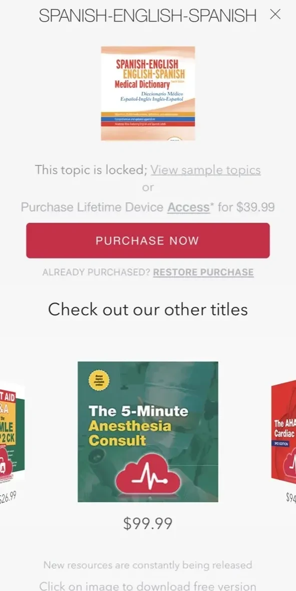 Spanish-English-Spanish Dict paywall screen