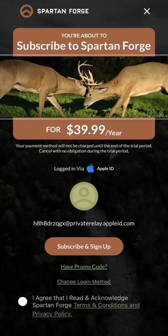 Spartan Forge paywall screen
