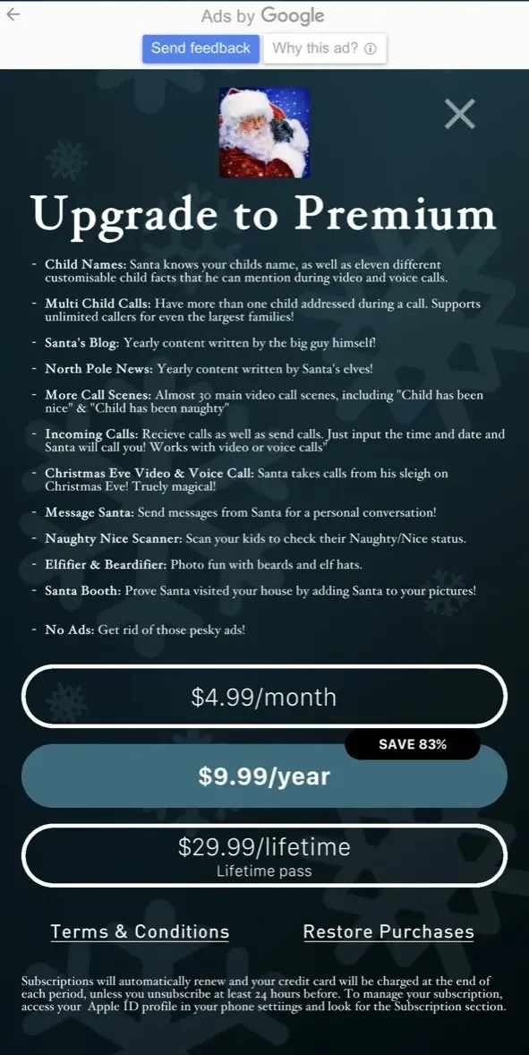 Speak to Santa™ Christmas Call paywall screen
