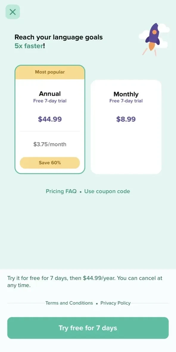 Speakly paywall screen